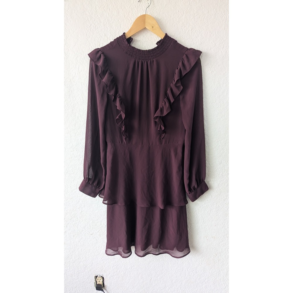 Express Plum Ruffle Tiered Long Sleeve Mini Dress - Size Small